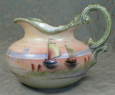 NIPPON Pitcher HAND Painted - Dutch Moriage -