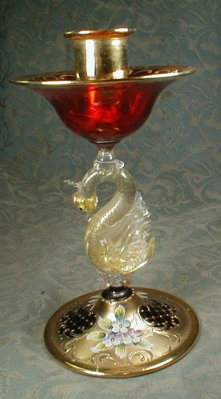 Murano SWAN Candlestick RED -Rossetto Estevan-