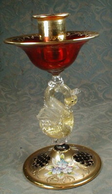 Murano SWAN Candlestick RED -Rossetto Estevan-