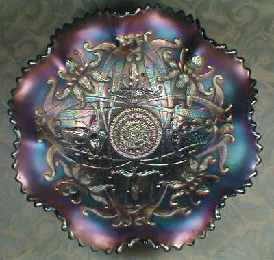 NORTHWOOD Wishbone Bowl - RED Carnival GLASS -