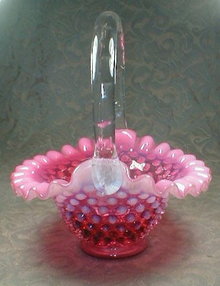 FENTON Hobnail BASKET Cranberry - VINTAGE -