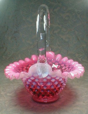 FENTON Hobnail BASKET Cranberry - VINTAGE -
