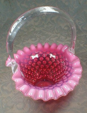 FENTON Hobnail BASKET Cranberry - VINTAGE -