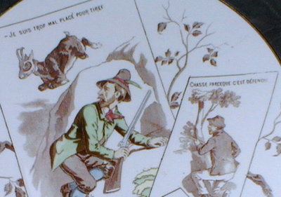 SARREGUEMINES Plate - Hunting for Pelts - ANTIQUE