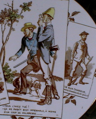 SARREGUEMINES PLATE - Rabbit Hunting - ANTIQUE