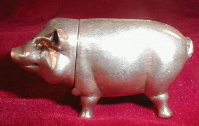 Pig MATCH Safe STERLING Silver - ANTIQUE -