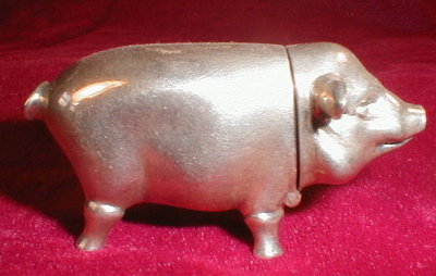 Pig MATCH Safe STERLING Silver - ANTIQUE -