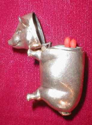 Pig MATCH Safe STERLING Silver - ANTIQUE -