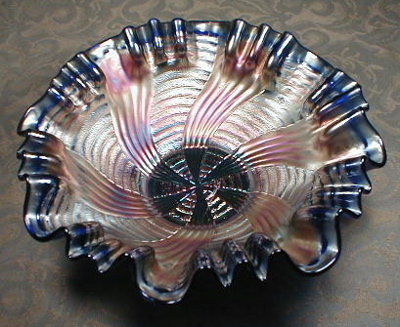 FENTON Ribbon Tie or Comet CARNIVAL Glass Bowl - BLUE -