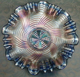 FENTON Ribbon Tie or Comet CARNIVAL Glass Bowl - BLUE -