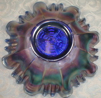 FENTON Ribbon Tie or Comet CARNIVAL Glass Bowl - BLUE -