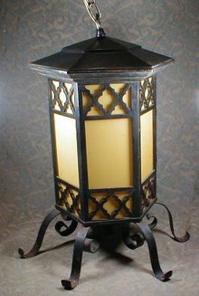 Wrought Iron Lantern Yellow glass - ANTIQUE -