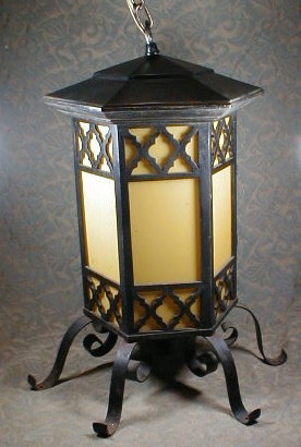 Wrought Iron Lantern Yellow glass - ANTIQUE -