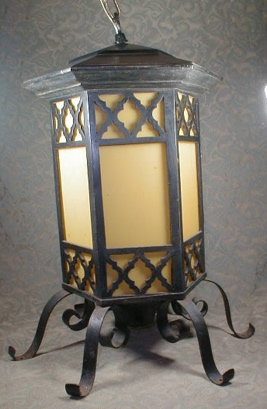 Wrought Iron Lantern Yellow glass - ANTIQUE -