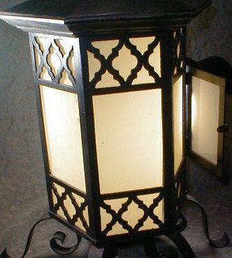 Wrought Iron Lantern Yellow glass - ANTIQUE -