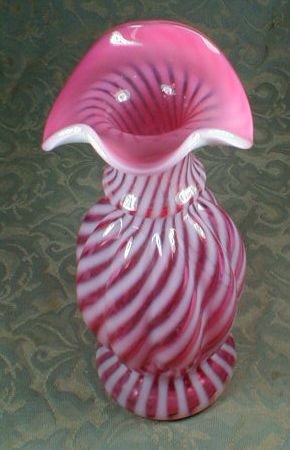 CRANBERRY Swirl ART Glass Ewer VASE