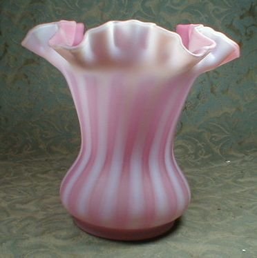 Satin Glass Vase Striped & Ruffled Rim