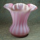 Satin Glass Vase Striped & Ruffled Rim