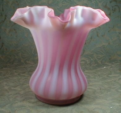 Satin Glass Vase Striped & Ruffled Rim