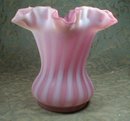 Satin Glass Vase Striped & Ruffled Rim