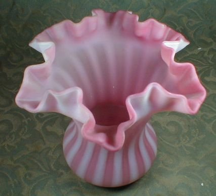 Satin Glass Vase Striped & Ruffled Rim