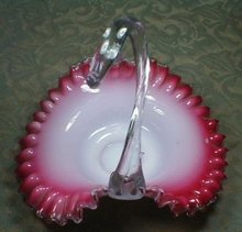 THORN Handle BASKET Cranberry CASED Glass - VICTORIAN -