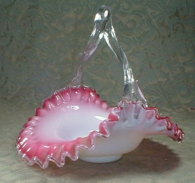 THORN Handle BASKET Cranberry CASED Glass - VICTORIAN -