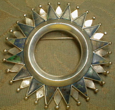 SPRATLING Sterling & Malachite BROOCH Mexico - LARGE -