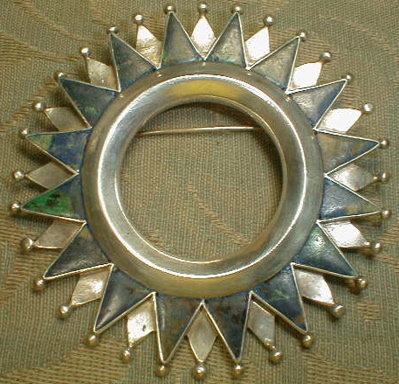 SPRATLING Sterling & Malachite BROOCH Mexico - LARGE -