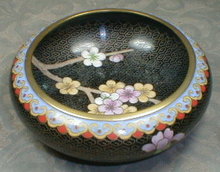 CLOISONNE Bowl CHERRY BLOSSOMS with Black Background