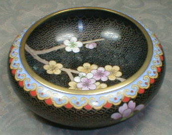 CLOISONNE Bowl CHERRY BLOSSOMS with Black Background