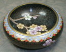 CLOISONNE Bowl CHERRY BLOSSOMS with Black Background
