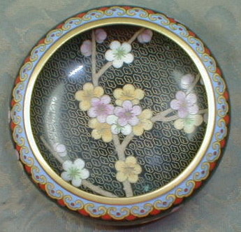 CLOISONNE Bowl CHERRY BLOSSOMS with Black Background