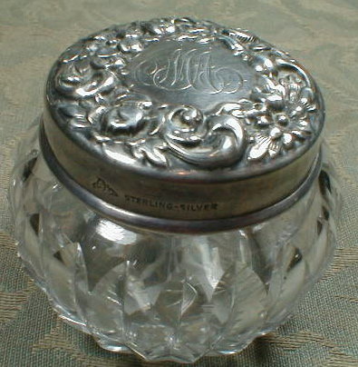 Mauser STERLING Top Dresser Cut Glass Jar