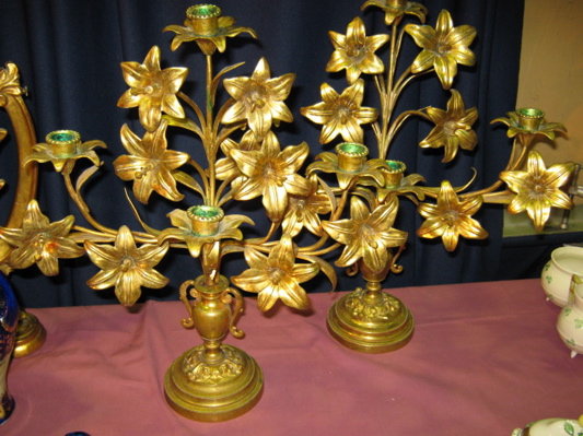 Bronze Dore Lily Candelabras PAIR - ANTIQUE -