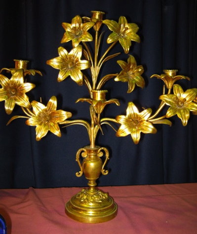 Bronze Dore Lily Candelabras PAIR - ANTIQUE -