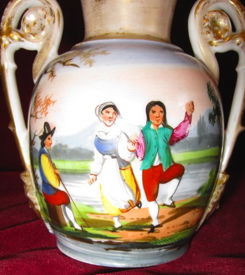 OLD PARIS Hand Painted Vases -PAIR- Antique
