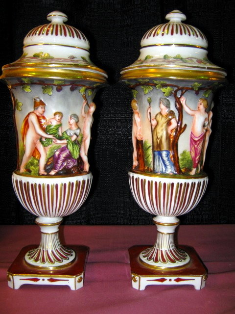 CAPODIMONTE Covered Urns - PAIR -
