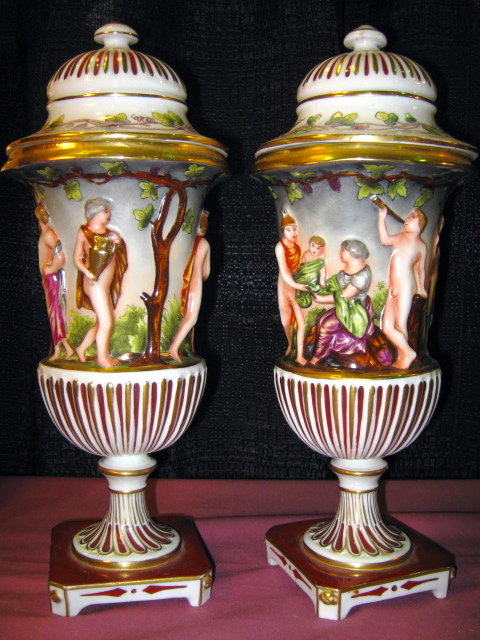CAPODIMONTE Covered Urns - PAIR -