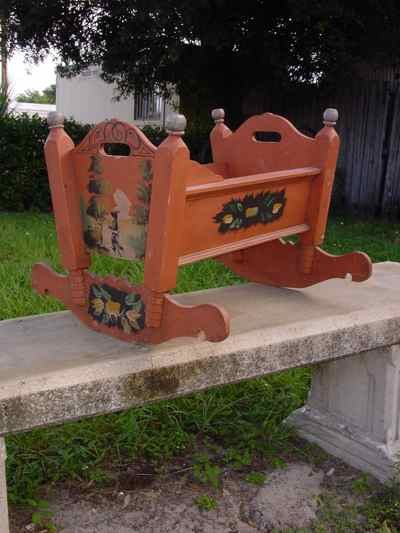 German Antique Hand Painted Cradle