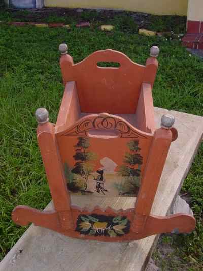 German Antique Hand Painted Cradle