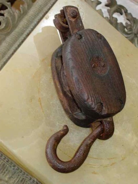 Antique Oak & Cast Iron Pulley