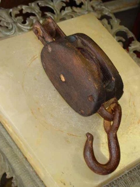 Antique Oak & Cast Iron Pulley