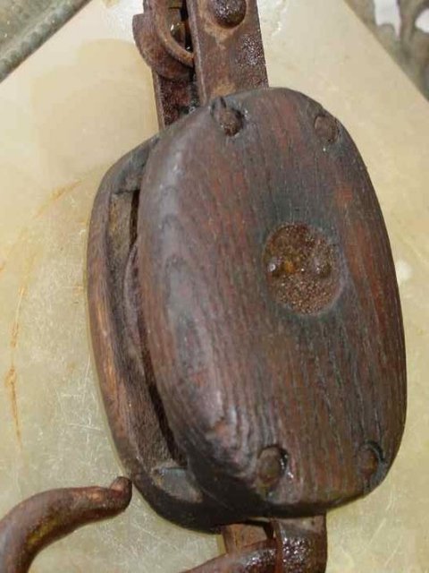 Antique Oak & Cast Iron Pulley