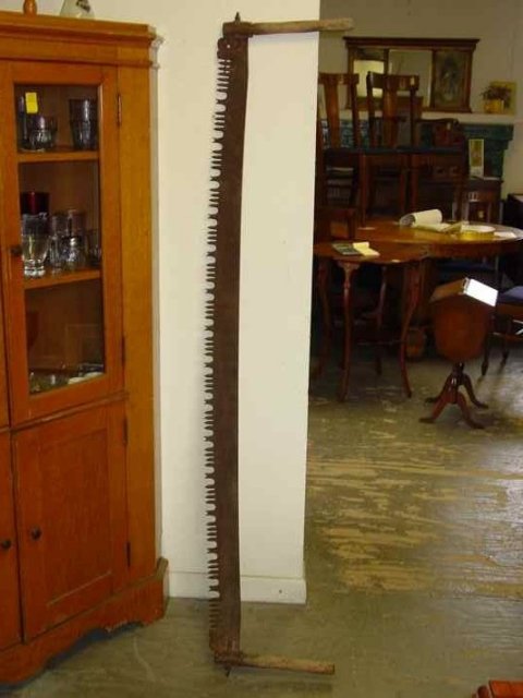 Antique Wooden Double Handle Crosscut Iron Saw