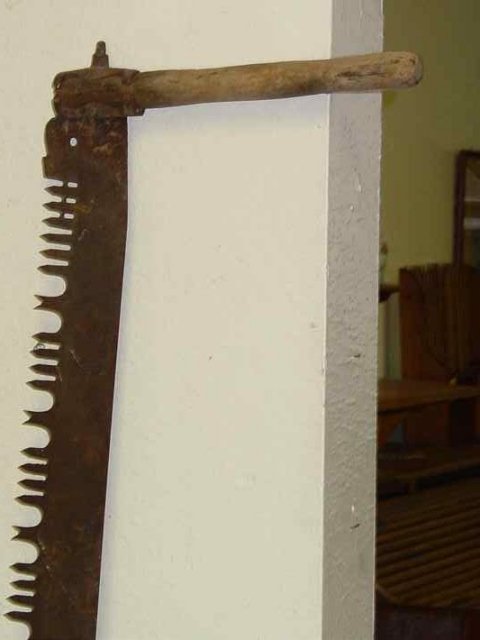 Antique Wooden Double Handle Crosscut Iron Saw