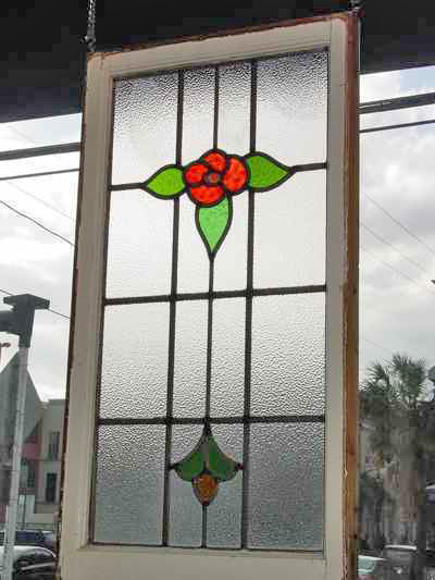 Red Rose & Yellow Bud Antique Stained Glass