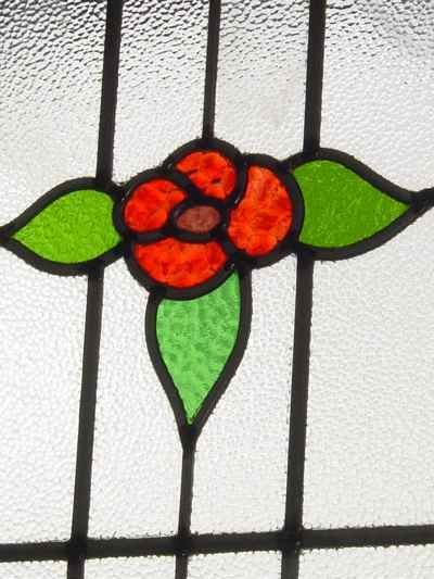 Red Rose & Yellow Bud Antique Stained Glass