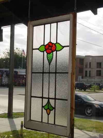 Red Rose & Yellow Bud Antique Stained Glass
