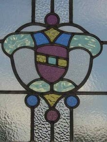 Multicolor Stylized Shield Antique Stained Glass